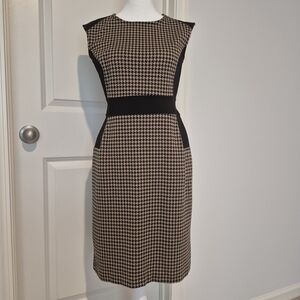 New York & Company Black and Brown Houndstooth Midi Small Dress